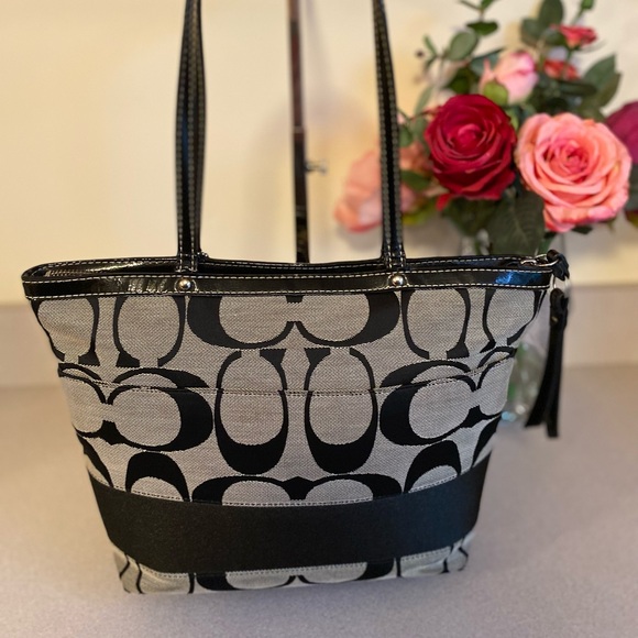 Coach Signature Stripe Canvas Tote - Picture 2 of 7